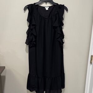 J. Crew Black Maxi Dress with Ruffle Accents